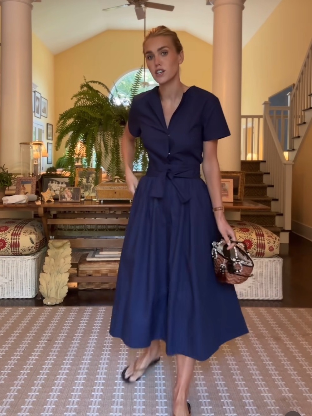 Julia Amory Kate Midi Tie-Waist Dress - Navy - Picture 3 of 6